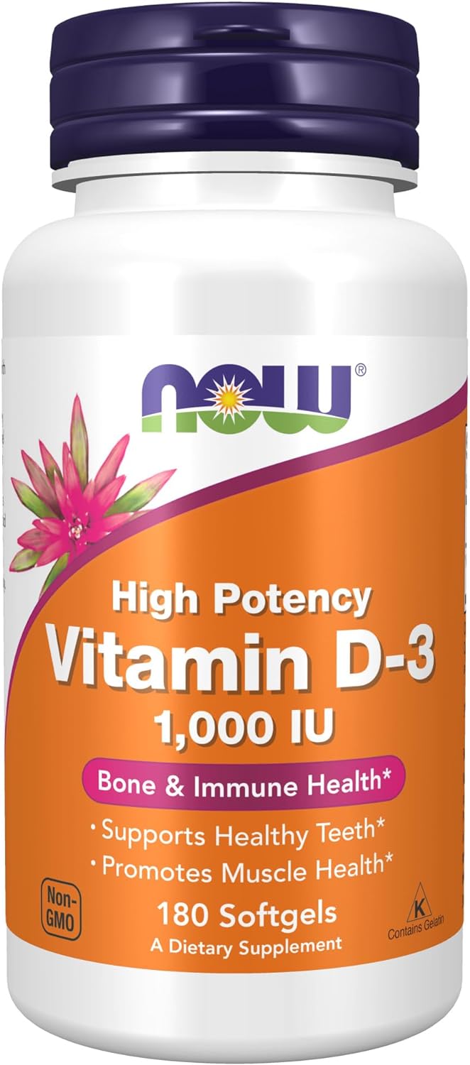 NOW Foods Vitamin D-3, 1000 IU, 180 Softgels 24Hr Smart